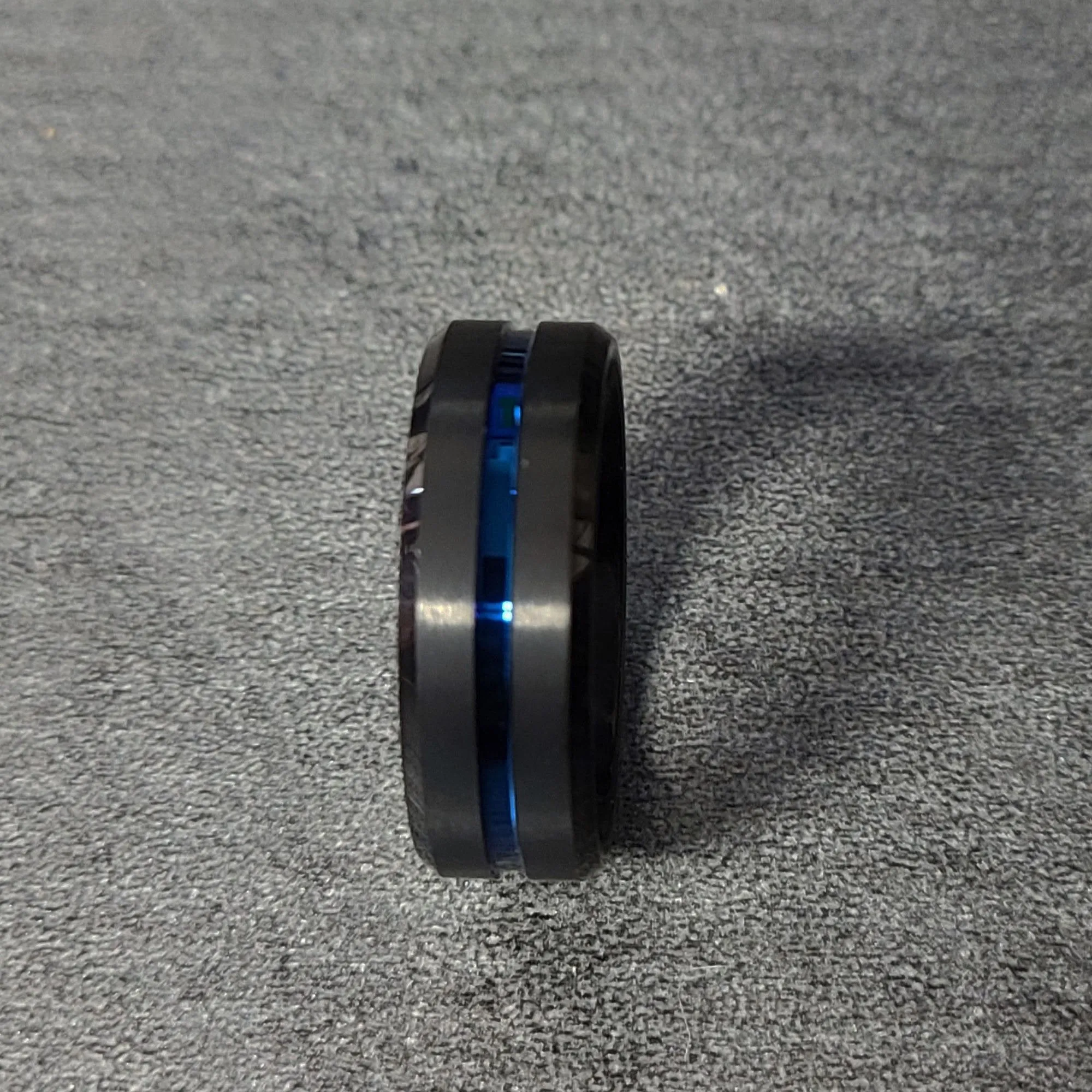 Personalized Men's Promise Ring Band Grooved Thin Blue Line