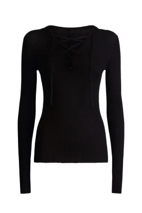 Petar Petrov Valli Rib Knit V-Neck Top - Black