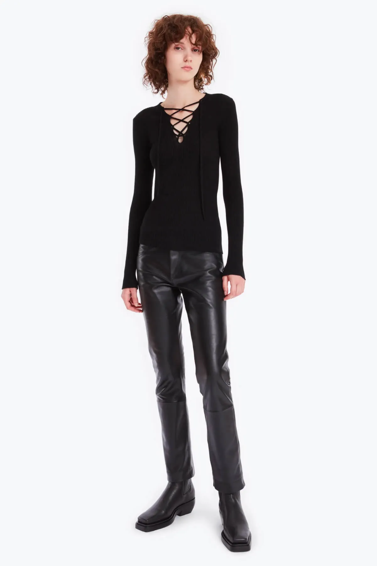 Petar Petrov Valli Rib Knit V-Neck Top - Black