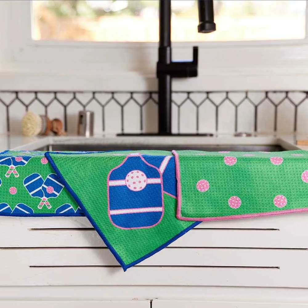 Pickleball blu Kitchen Dish Cloths (Set of 3)