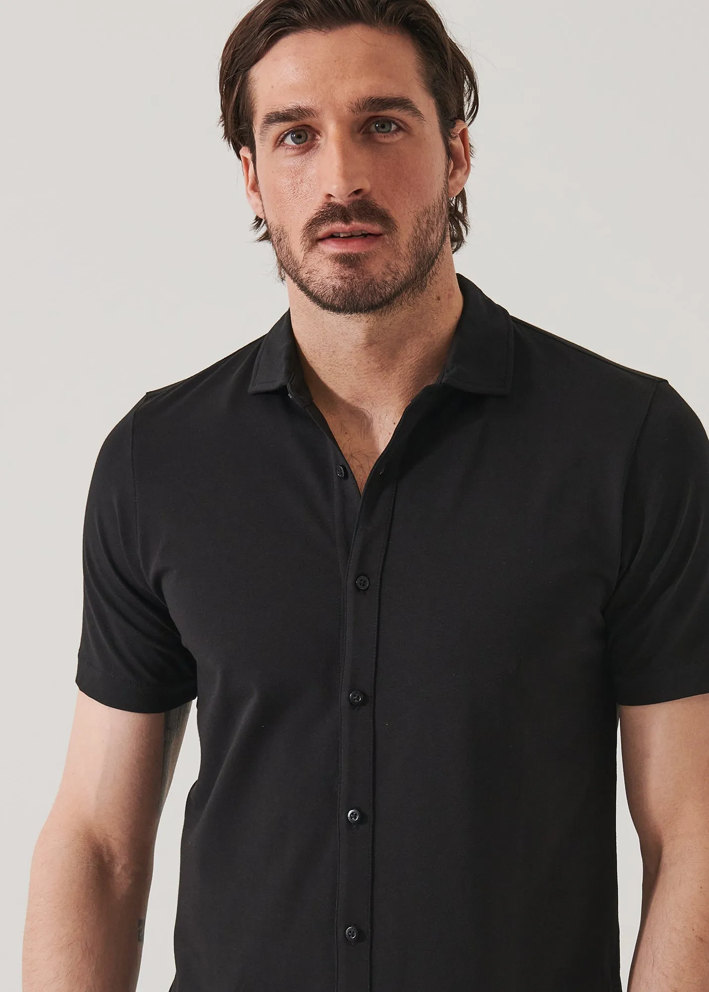 PIMA COTTON STRETCH BUTTON FRONT SHIRT