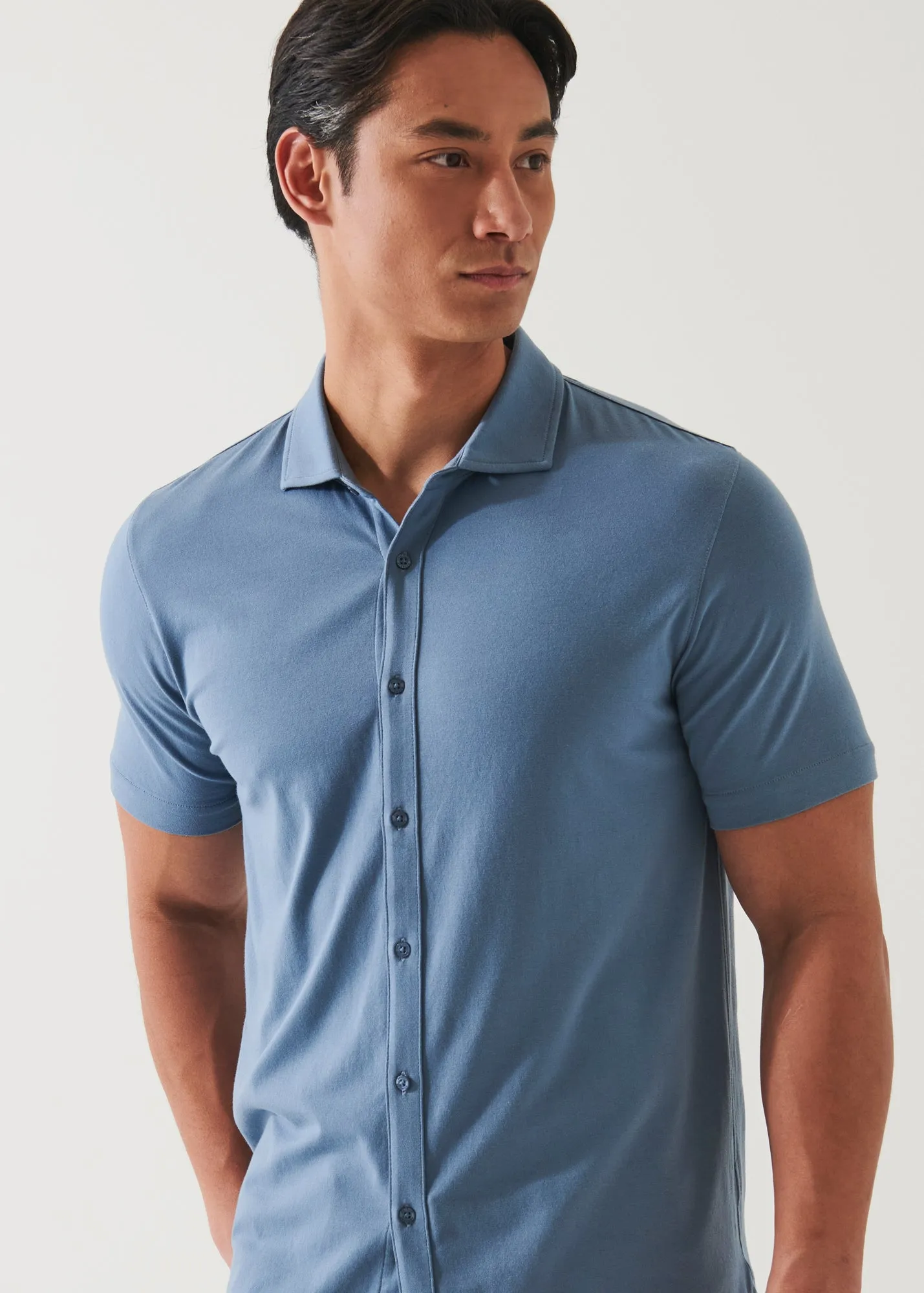 PIMA COTTON STRETCH BUTTON FRONT SHIRT