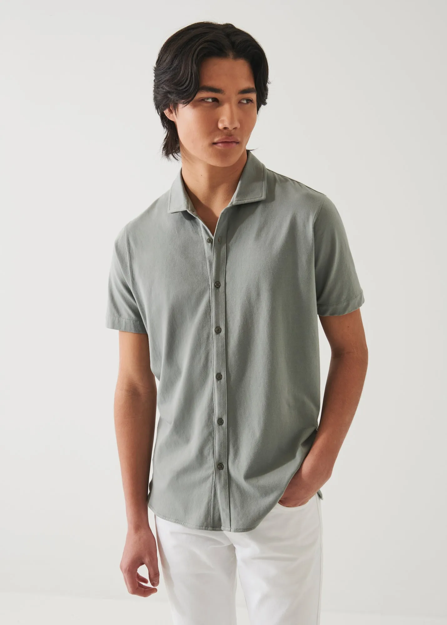 PIMA COTTON STRETCH BUTTON FRONT SHIRT