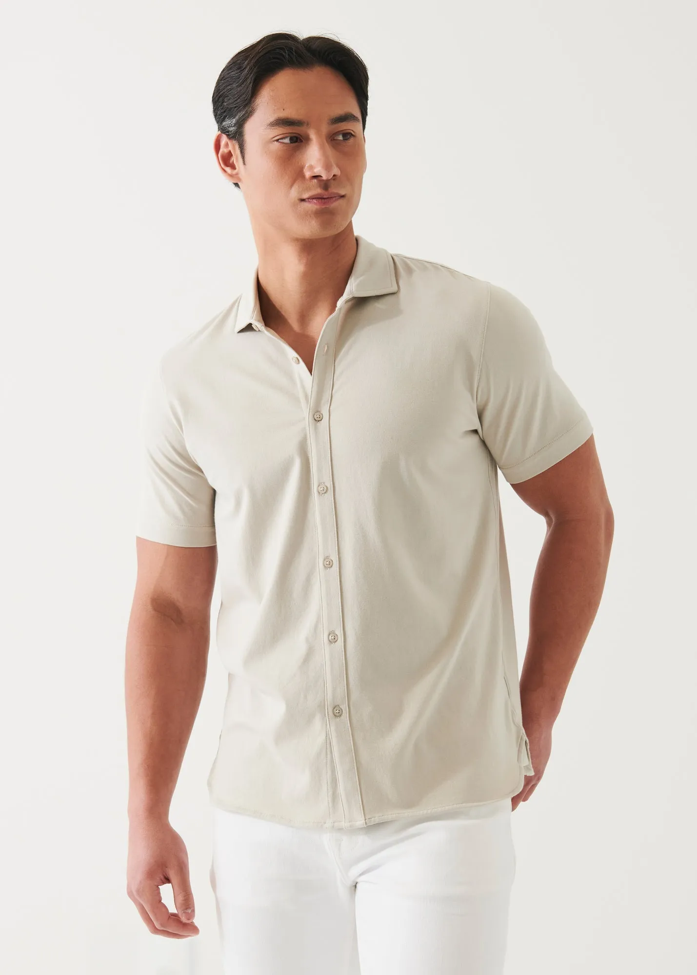 PIMA COTTON STRETCH BUTTON FRONT SHIRT