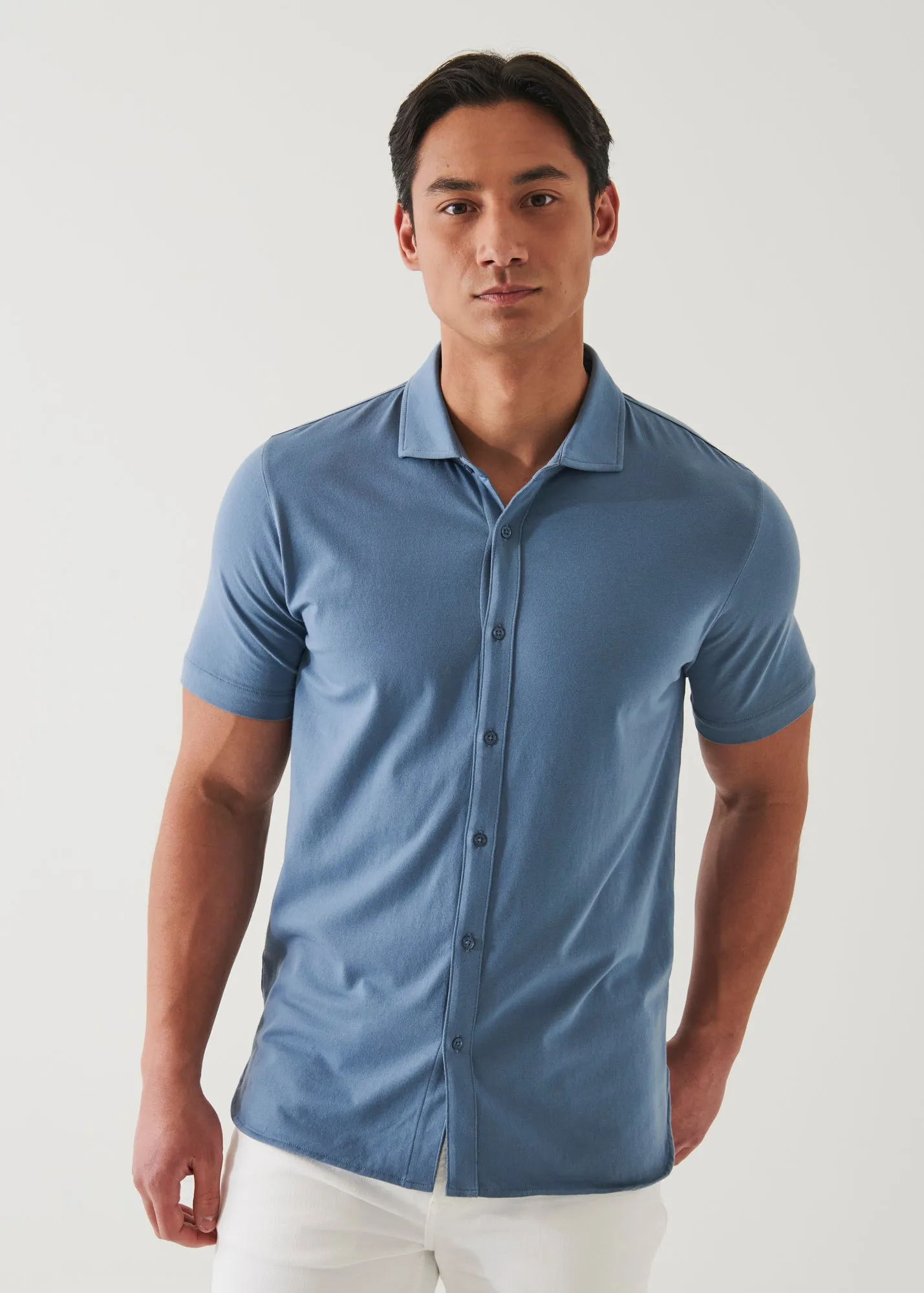 PIMA COTTON STRETCH BUTTON FRONT SHIRT