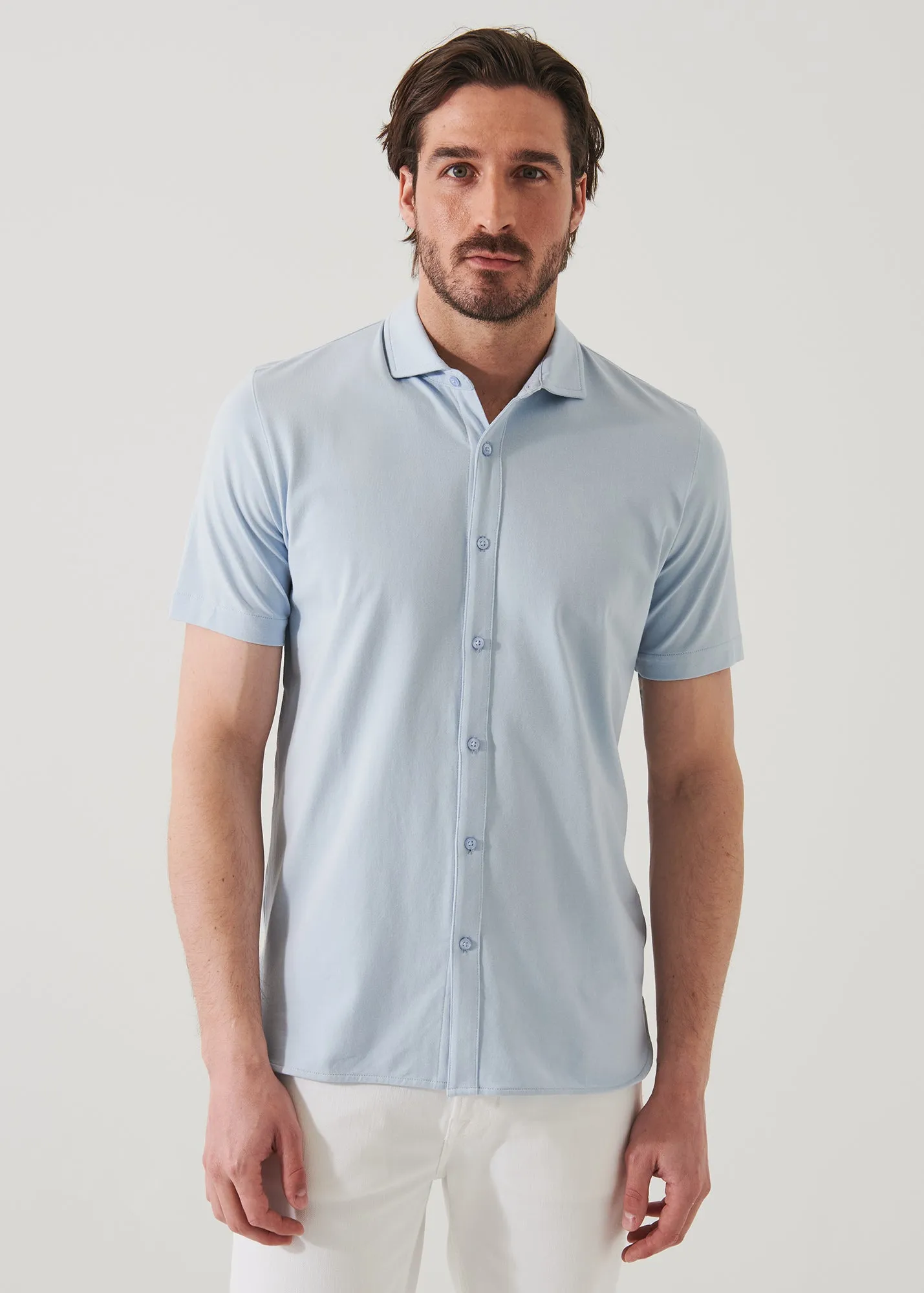 PIMA COTTON STRETCH BUTTON FRONT SHIRT