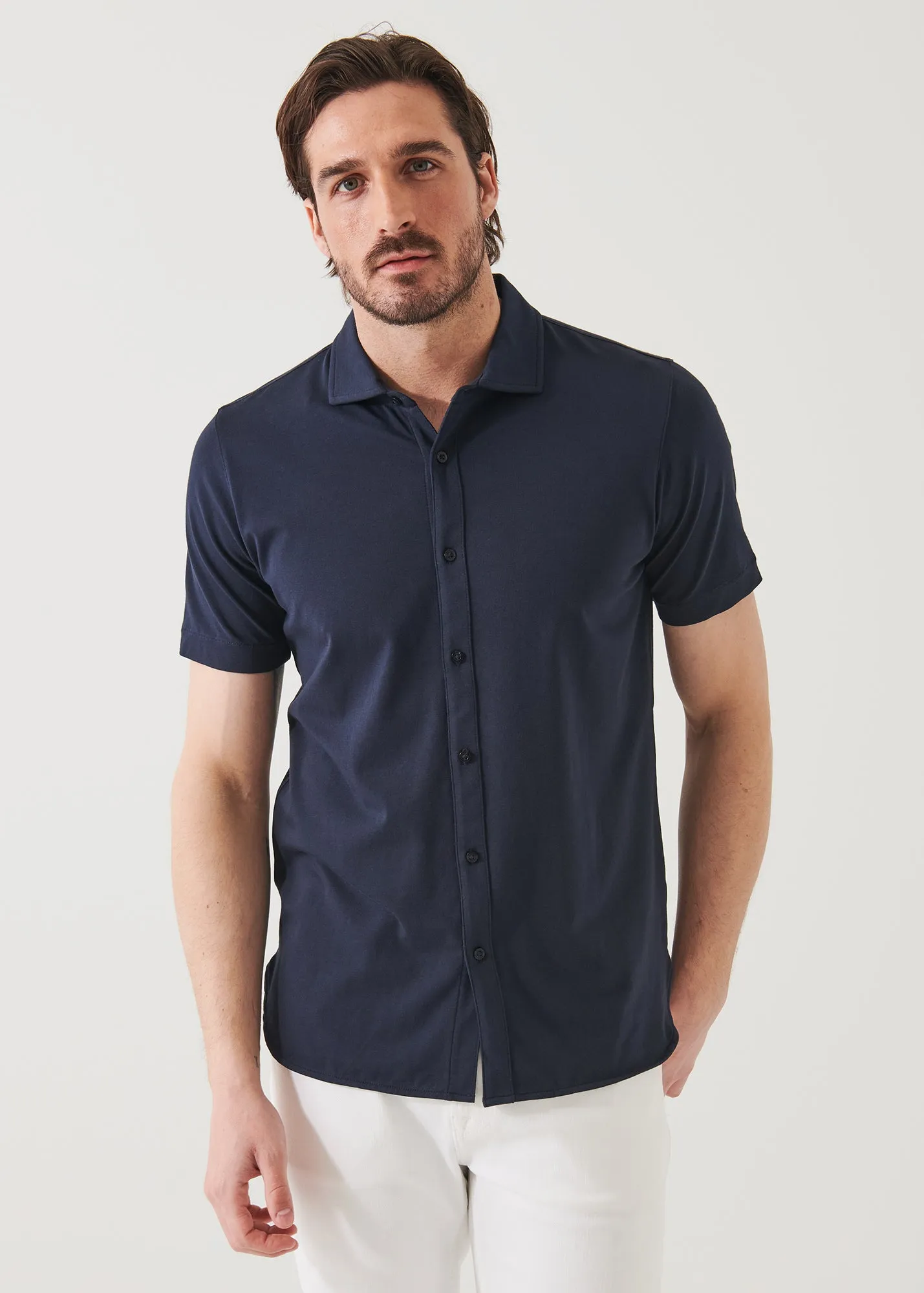 PIMA COTTON STRETCH BUTTON FRONT SHIRT