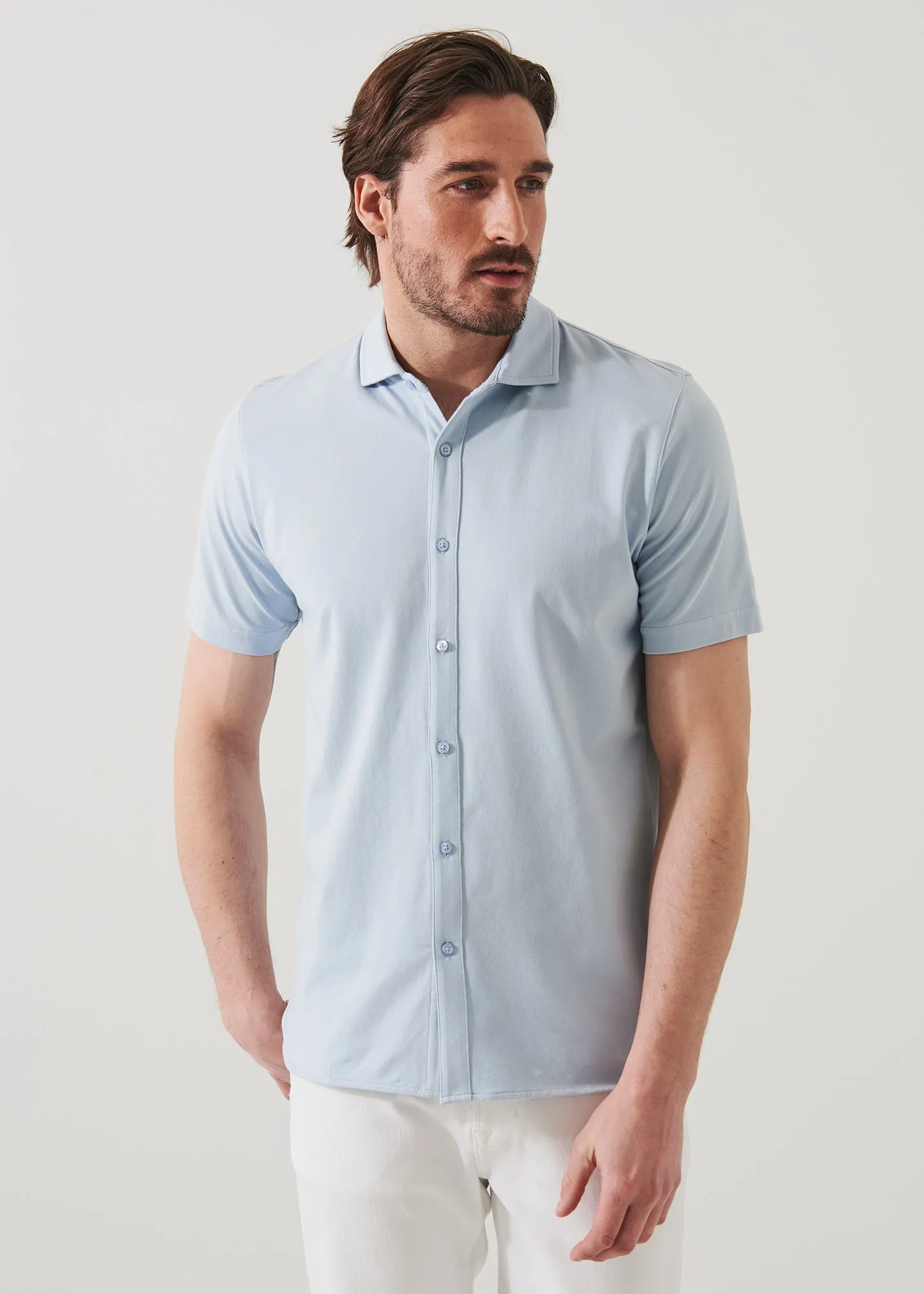 PIMA COTTON STRETCH BUTTON FRONT SHIRT