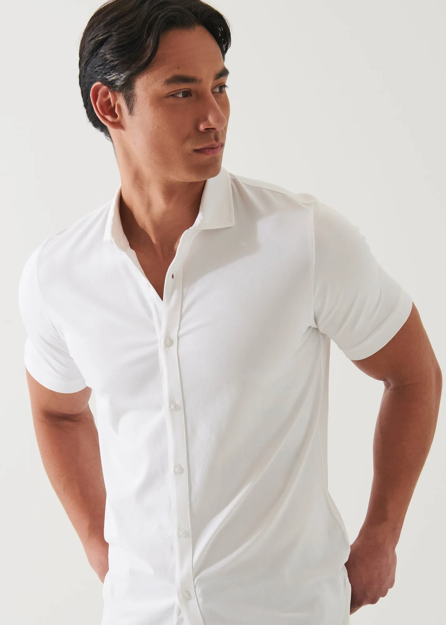 PIMA COTTON STRETCH BUTTON FRONT SHIRT