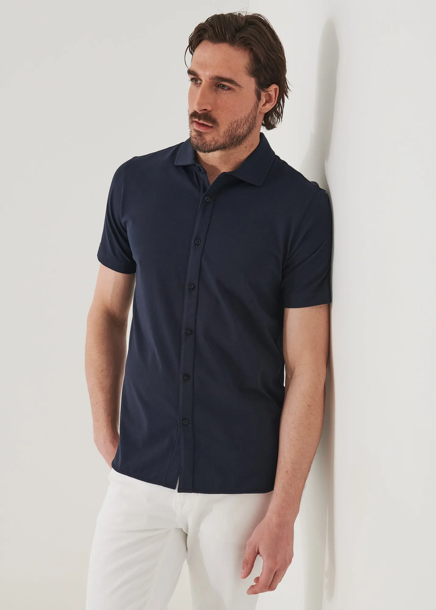 PIMA COTTON STRETCH BUTTON FRONT SHIRT