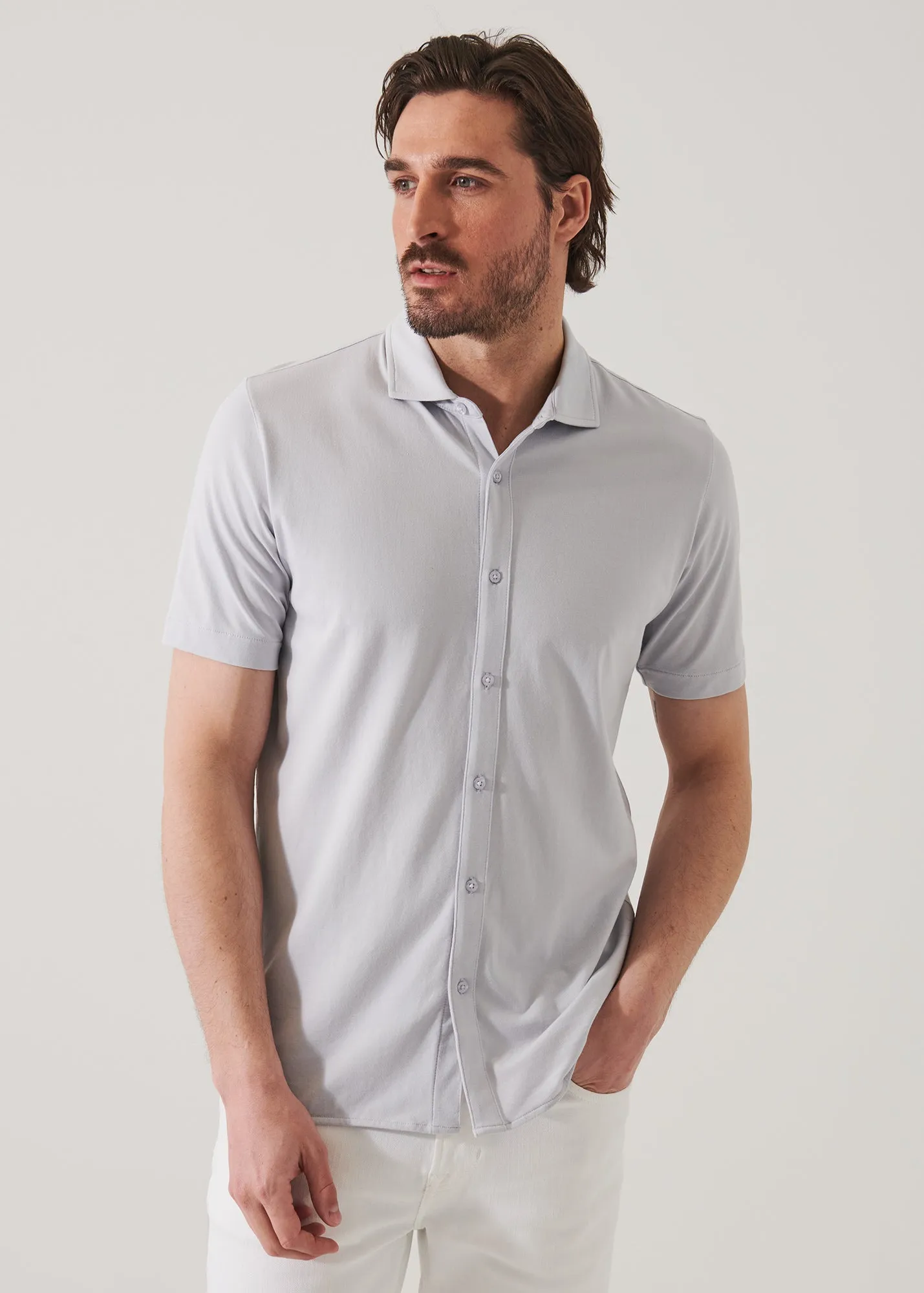 PIMA COTTON STRETCH BUTTON FRONT SHIRT