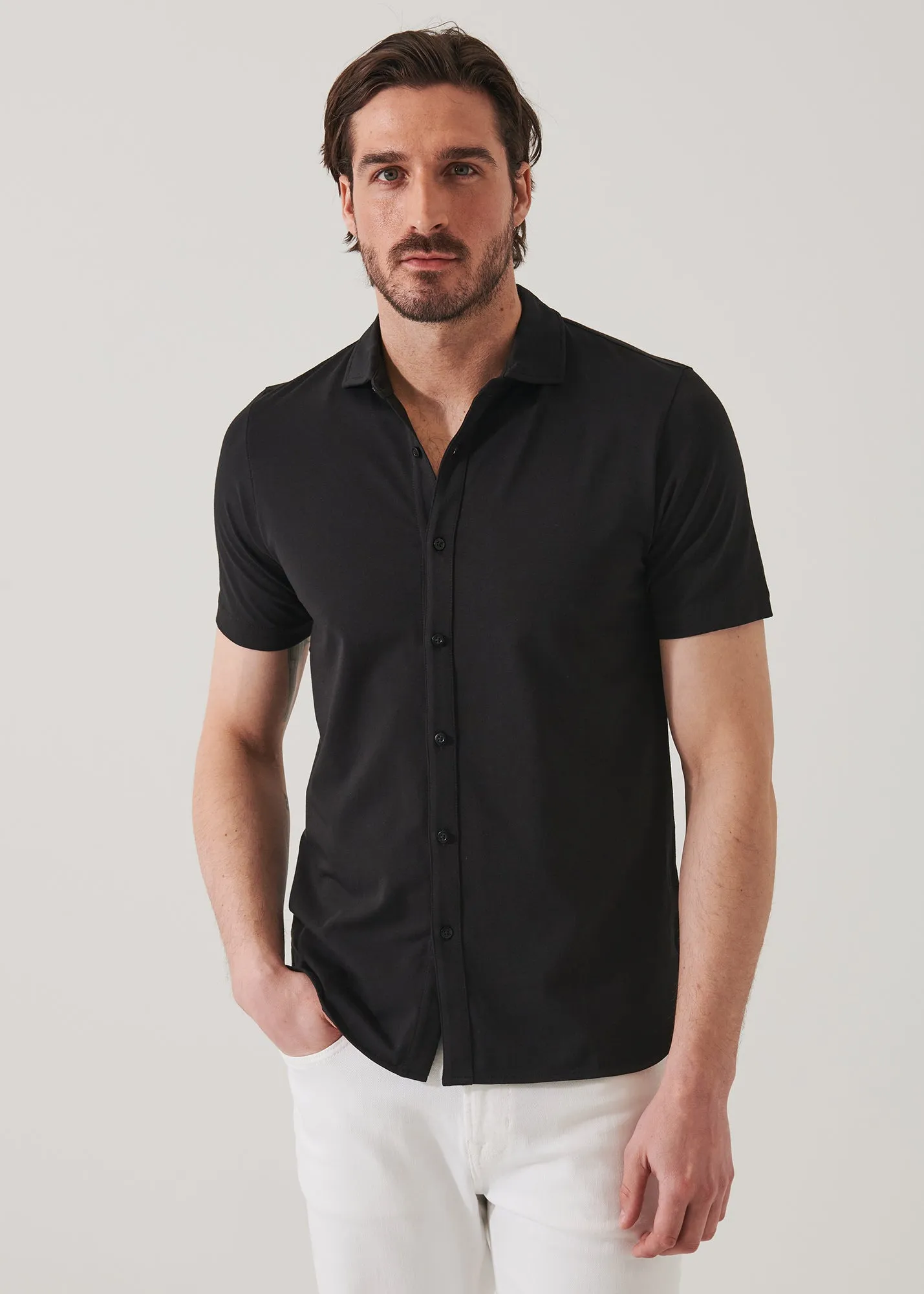 PIMA COTTON STRETCH BUTTON FRONT SHIRT