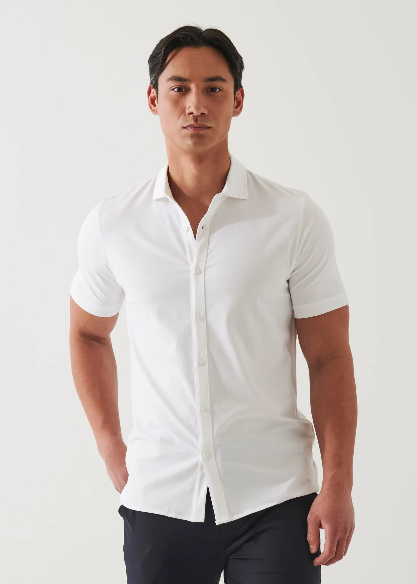 PIMA COTTON STRETCH BUTTON FRONT SHIRT