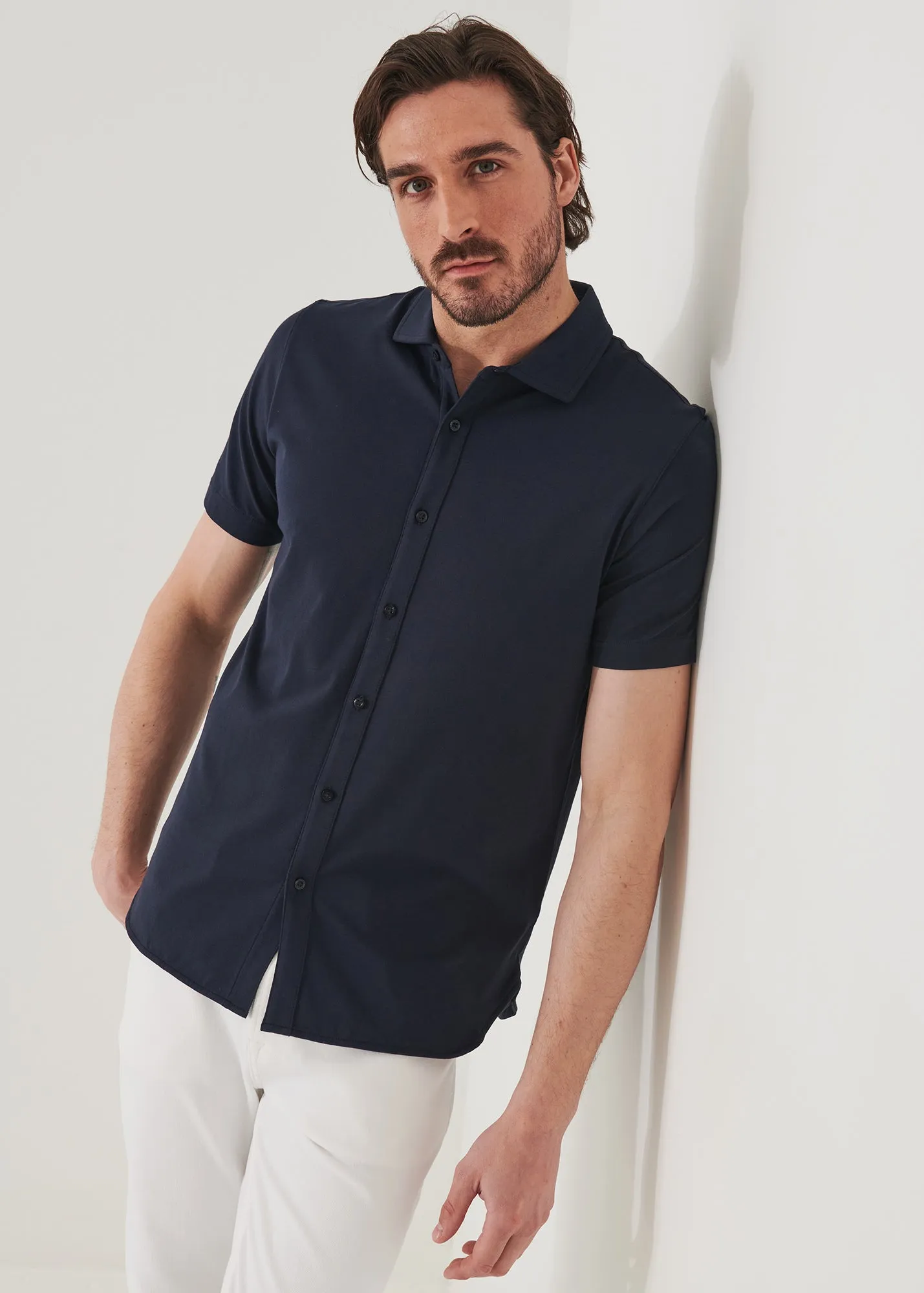 PIMA COTTON STRETCH BUTTON FRONT SHIRT