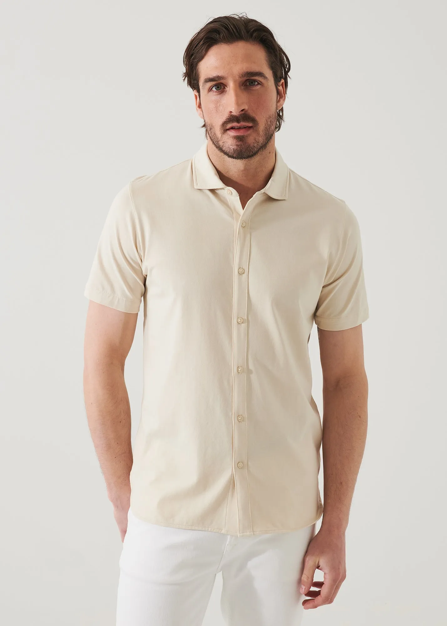 PIMA COTTON STRETCH BUTTON FRONT SHIRT