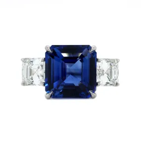 Platinum 3 Stone Square Sapphire and Diamond Ring