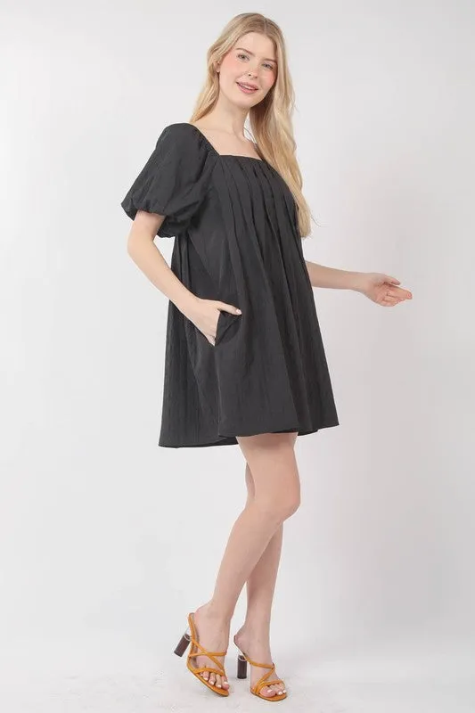 Pleated Puff Mini Dress