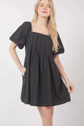 Pleated Puff Mini Dress