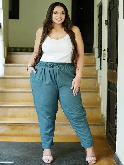 Plus size Women Teal Cotton Trouser Pant