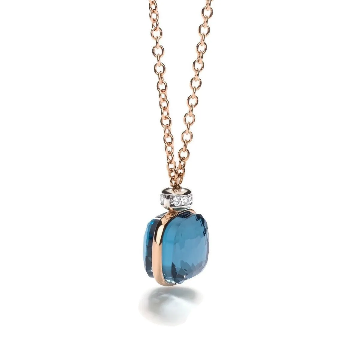 Pomellato - Nudo - Pendant Necklace with London Blue Topaz, 18k Rose Gold and Diamonds.