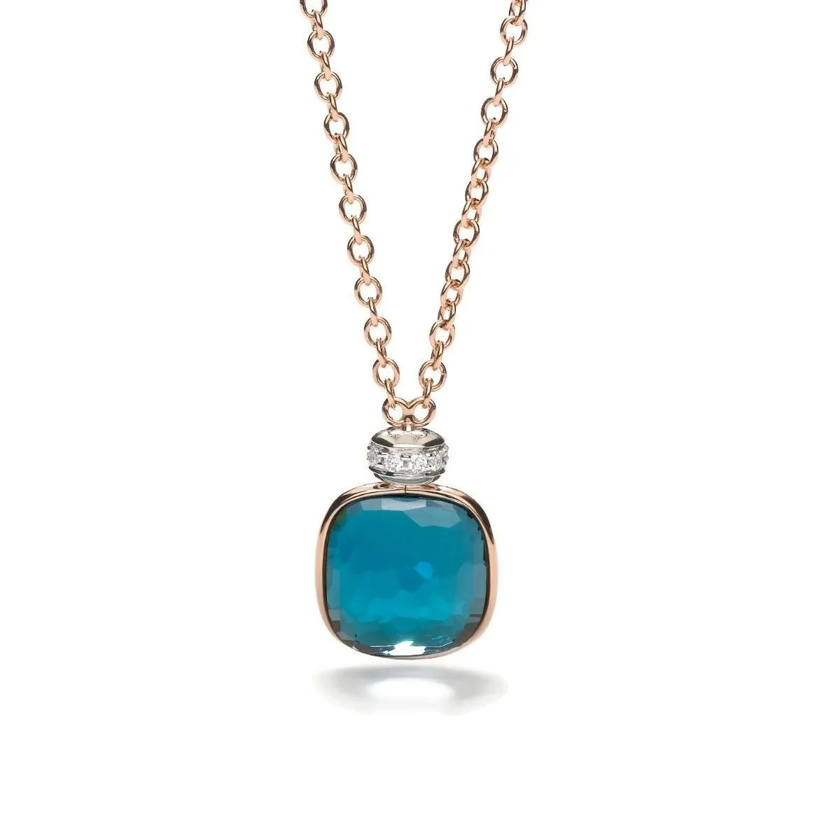 Pomellato - Nudo - Pendant Necklace with London Blue Topaz, 18k Rose Gold and Diamonds.