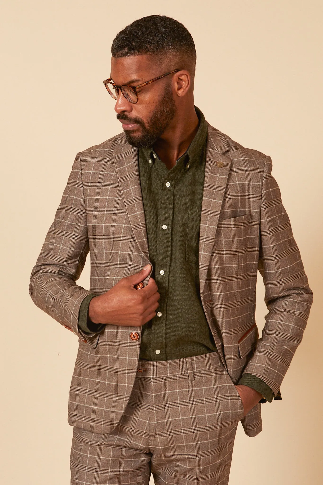 RAY - Tan Check Two Piece Suit