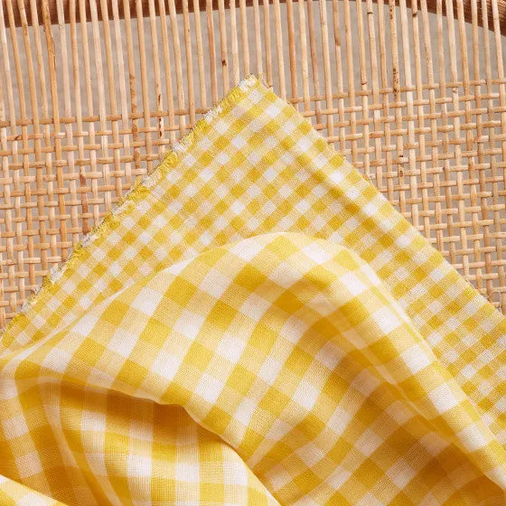 Reversible Cotton Gingham Double Gauze in Lemon