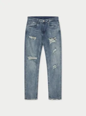 RIP AND REPAIR STACKED JEANS - BLUE WASH