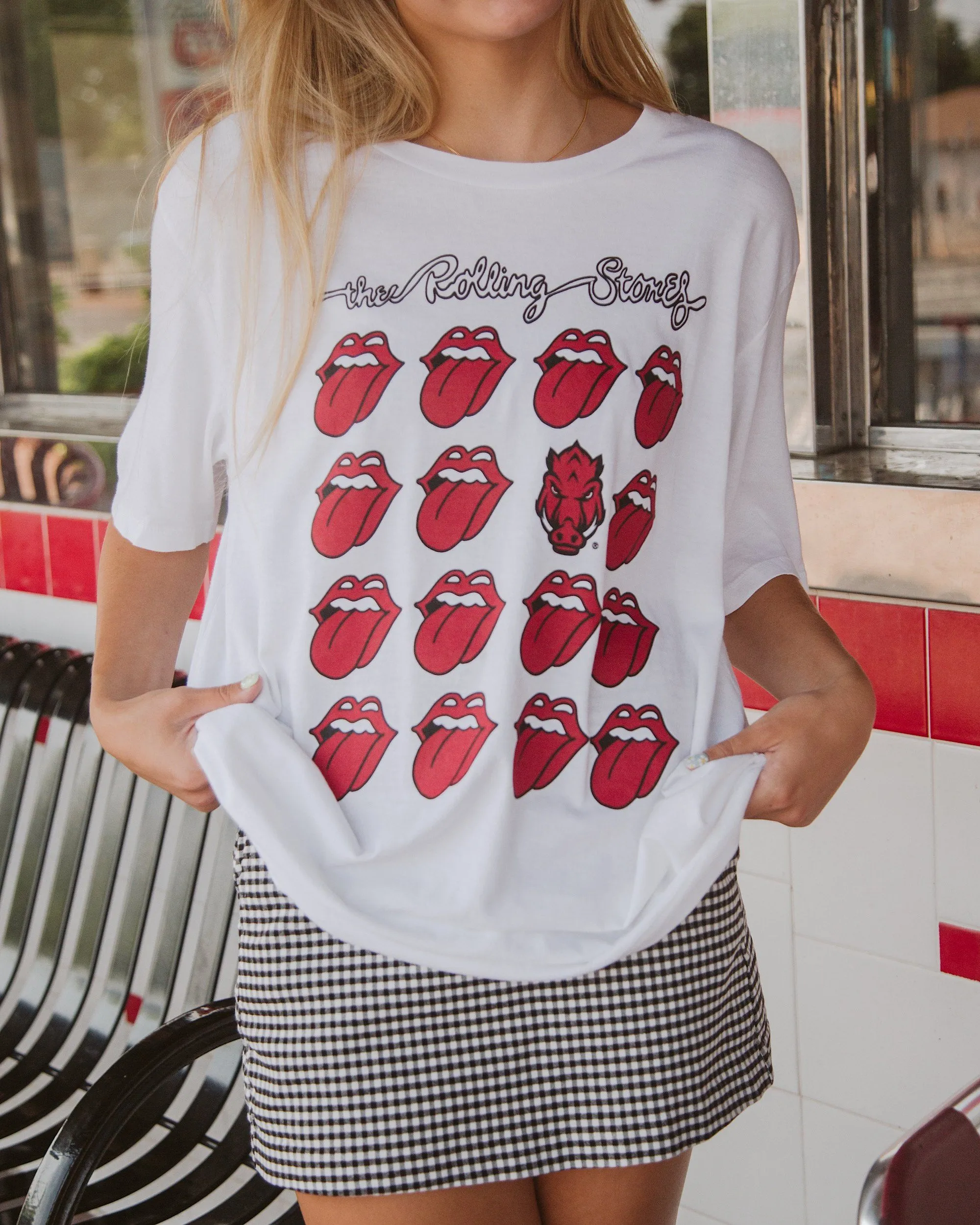 Rolling Stones Arkansas Razorbacks Multi Lick White Tee