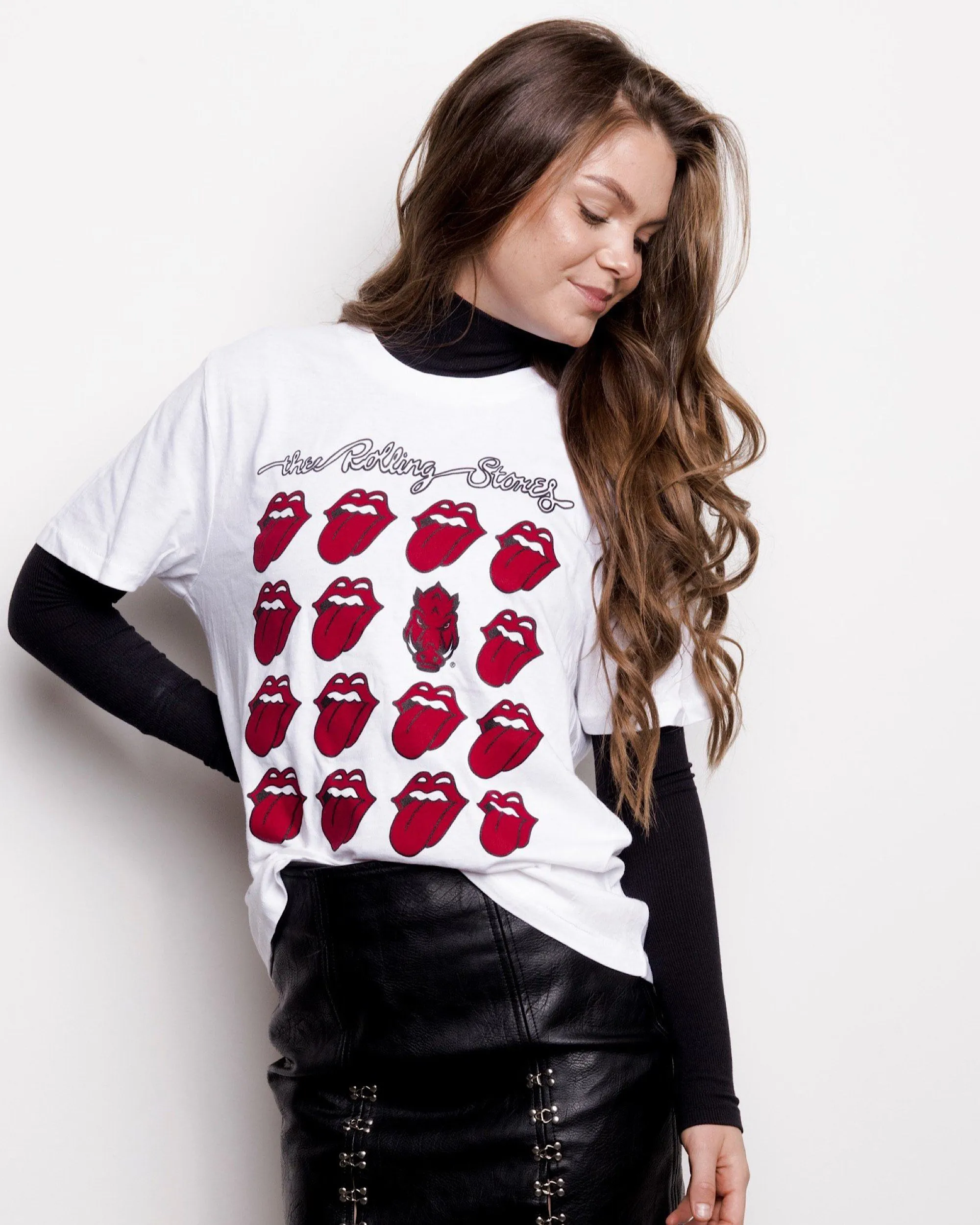 Rolling Stones Arkansas Razorbacks Multi Lick White Tee