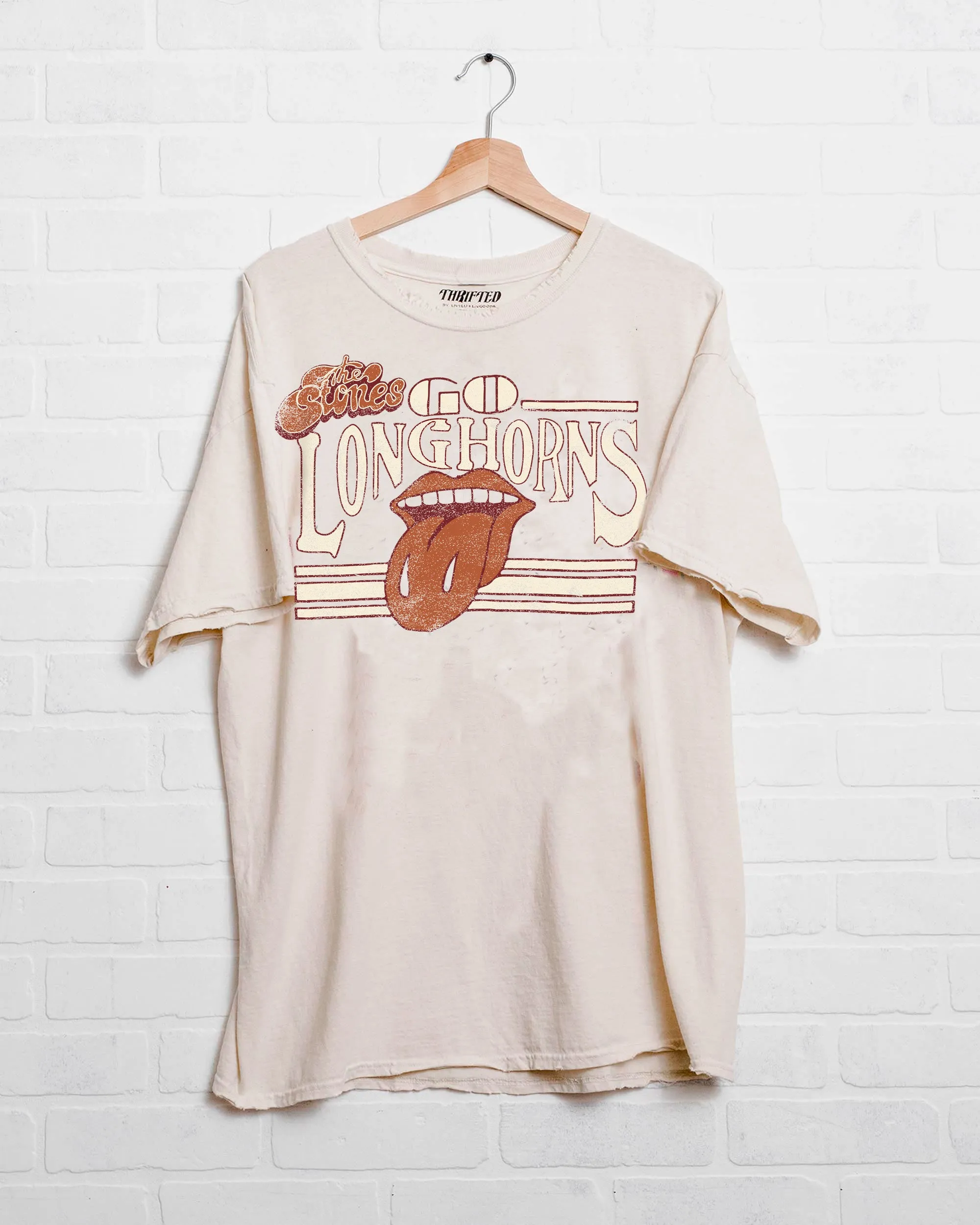 Rolling Stones Longhorns Stoned Off White Thrifted Tee