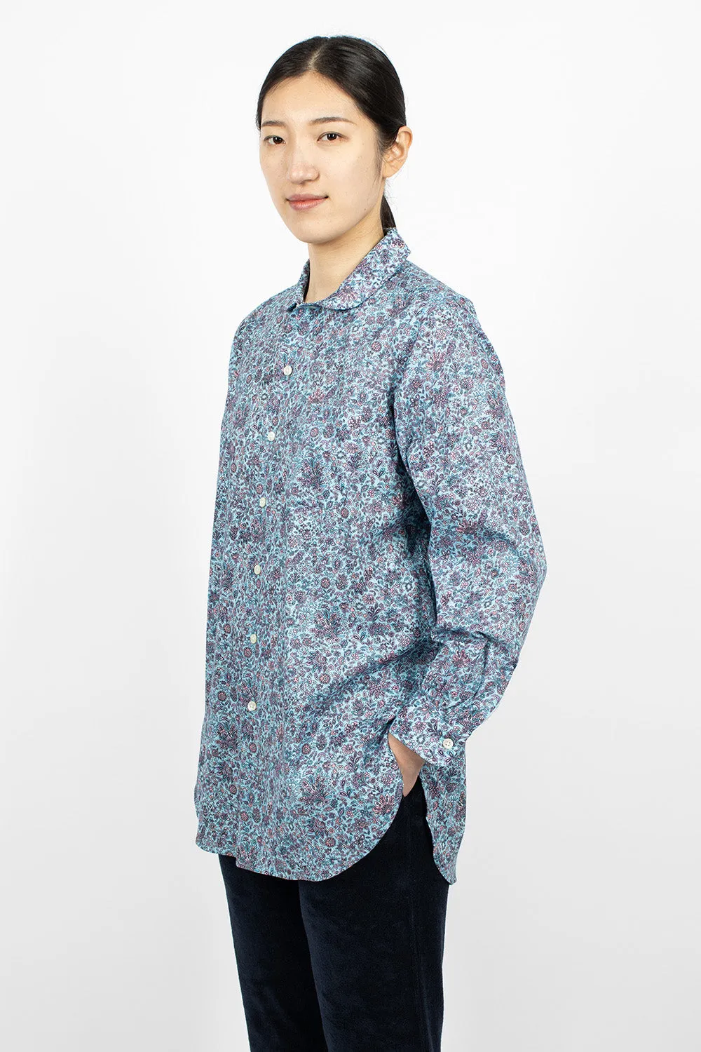 Rounded Collar Shirt Light Blue/Floral