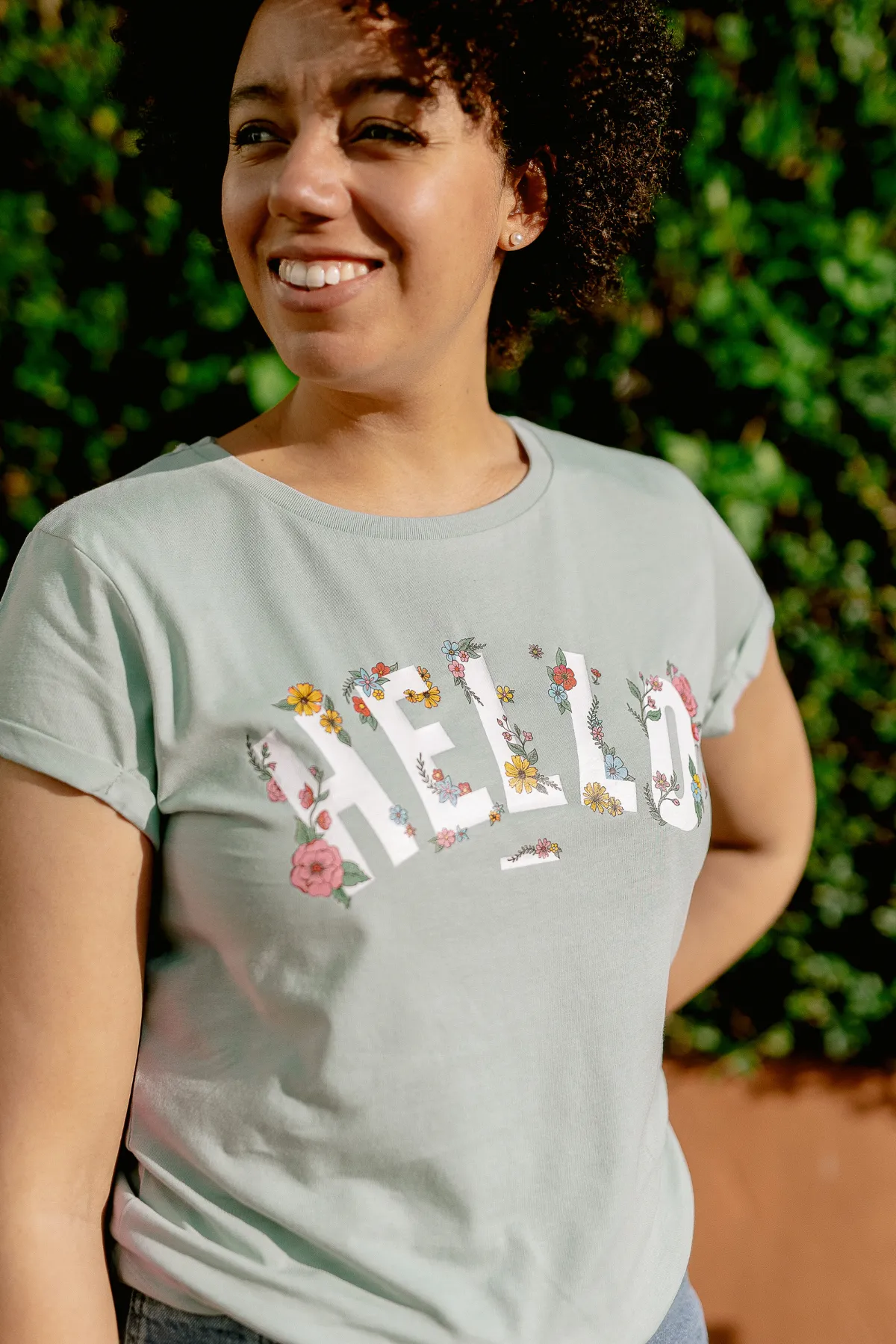 Sage Organic Cotton Floral Hello T-Shirt