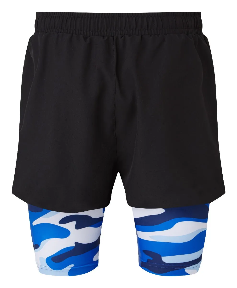 Sale 2 in 1 Double Layer  Shorts | Blue Camouflage