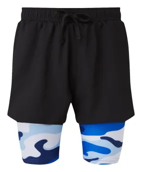 Sale 2 in 1 Double Layer  Shorts | Blue Camouflage