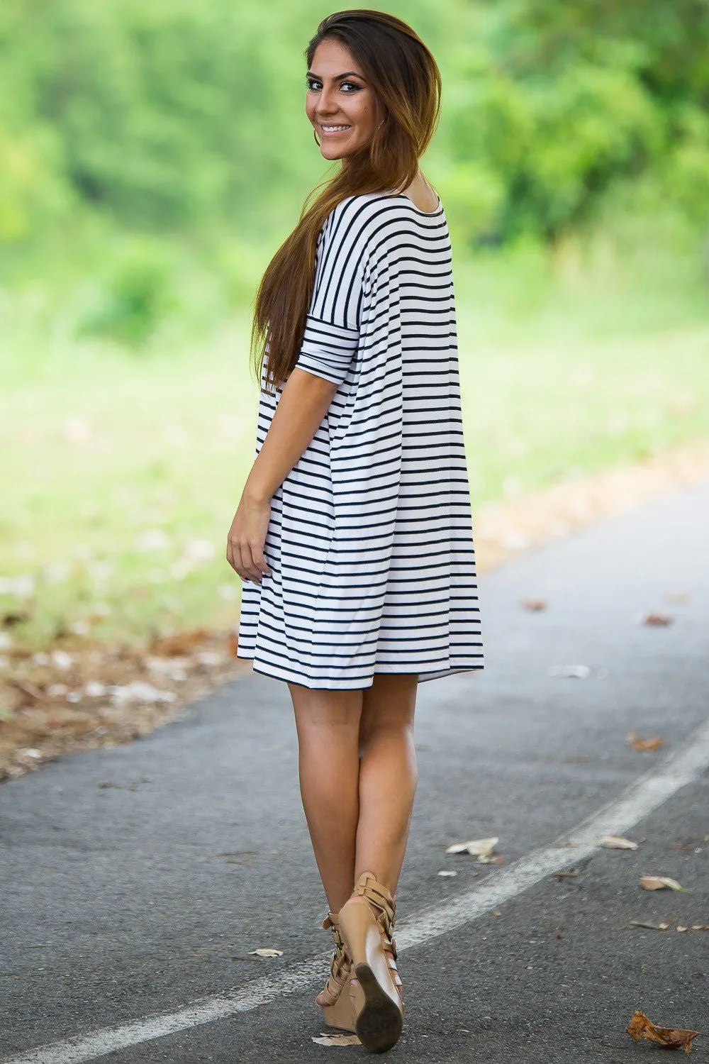 SALE-Half Sleeve Piko Tunic - White/Black