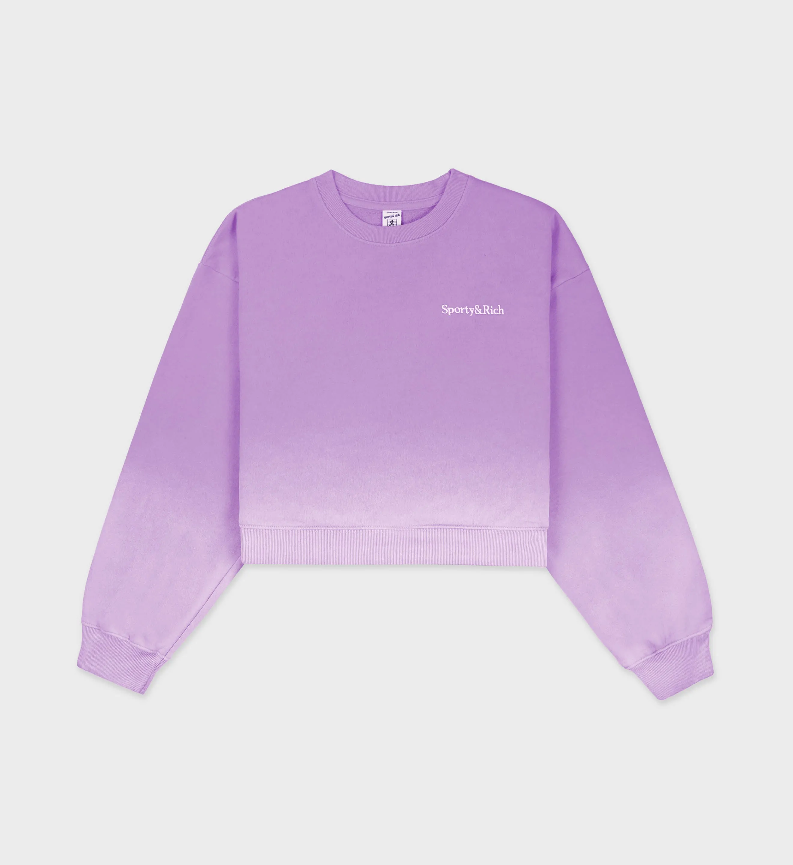 Serif Logo Cropped Crewneck - Dip Dye Purple/White