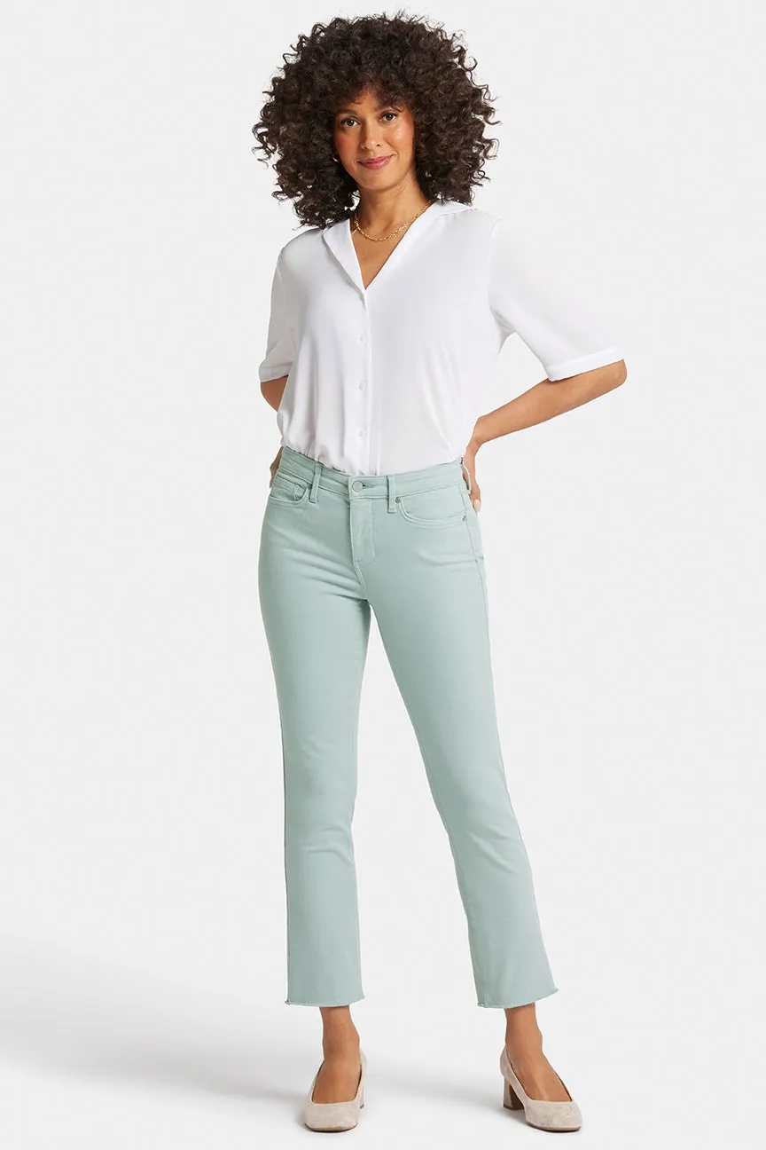 Sheri Slim Ankle Jeans Frayed Hems Green Coloured Denim | Snow Mint