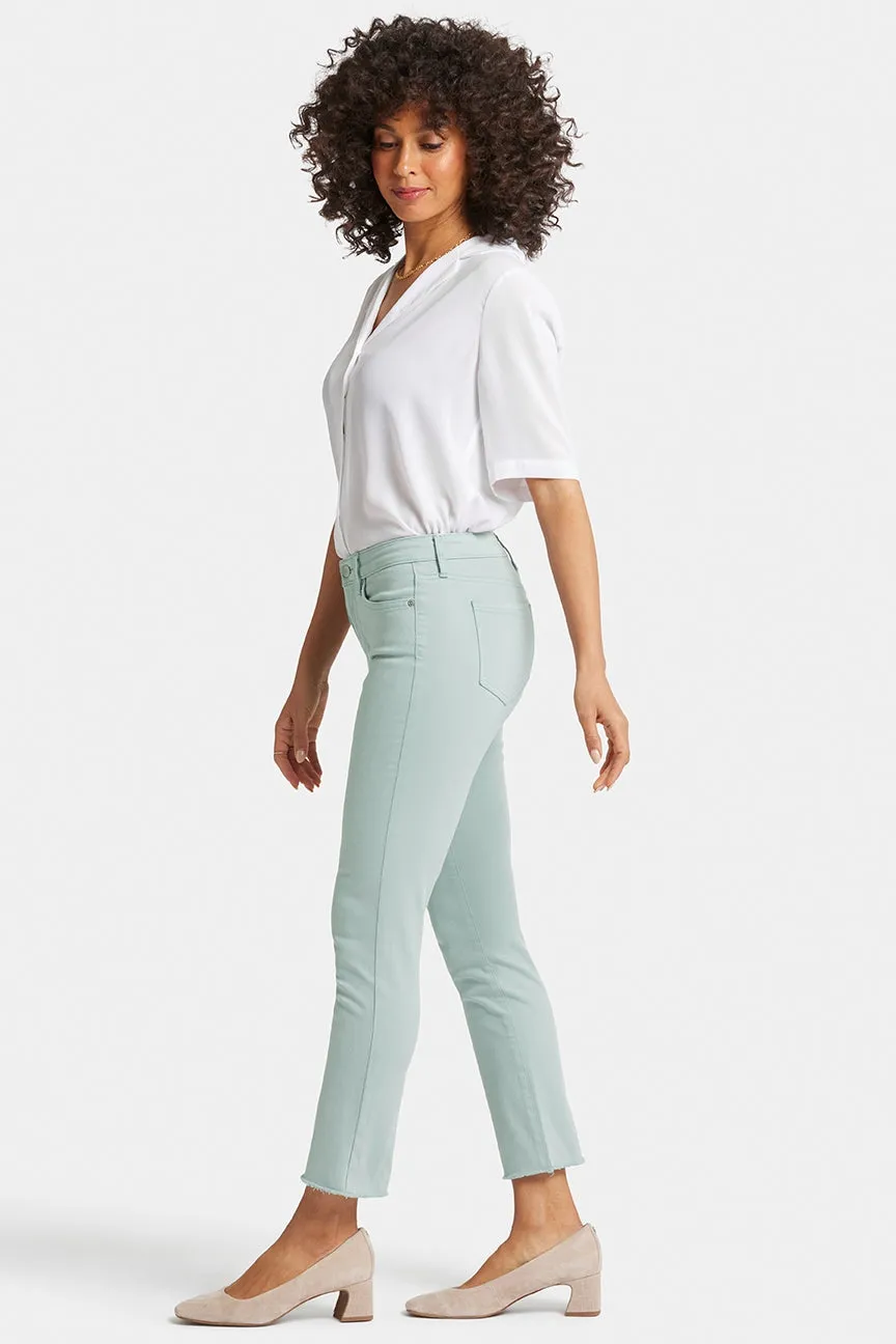 Sheri Slim Ankle Jeans Frayed Hems Green Coloured Denim | Snow Mint