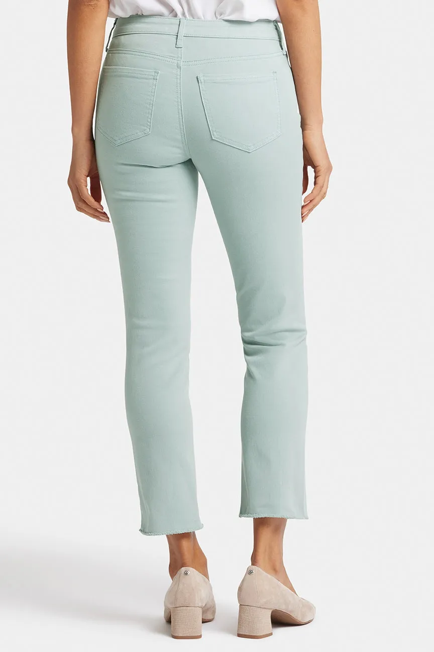 Sheri Slim Ankle Jeans Frayed Hems Green Coloured Denim | Snow Mint