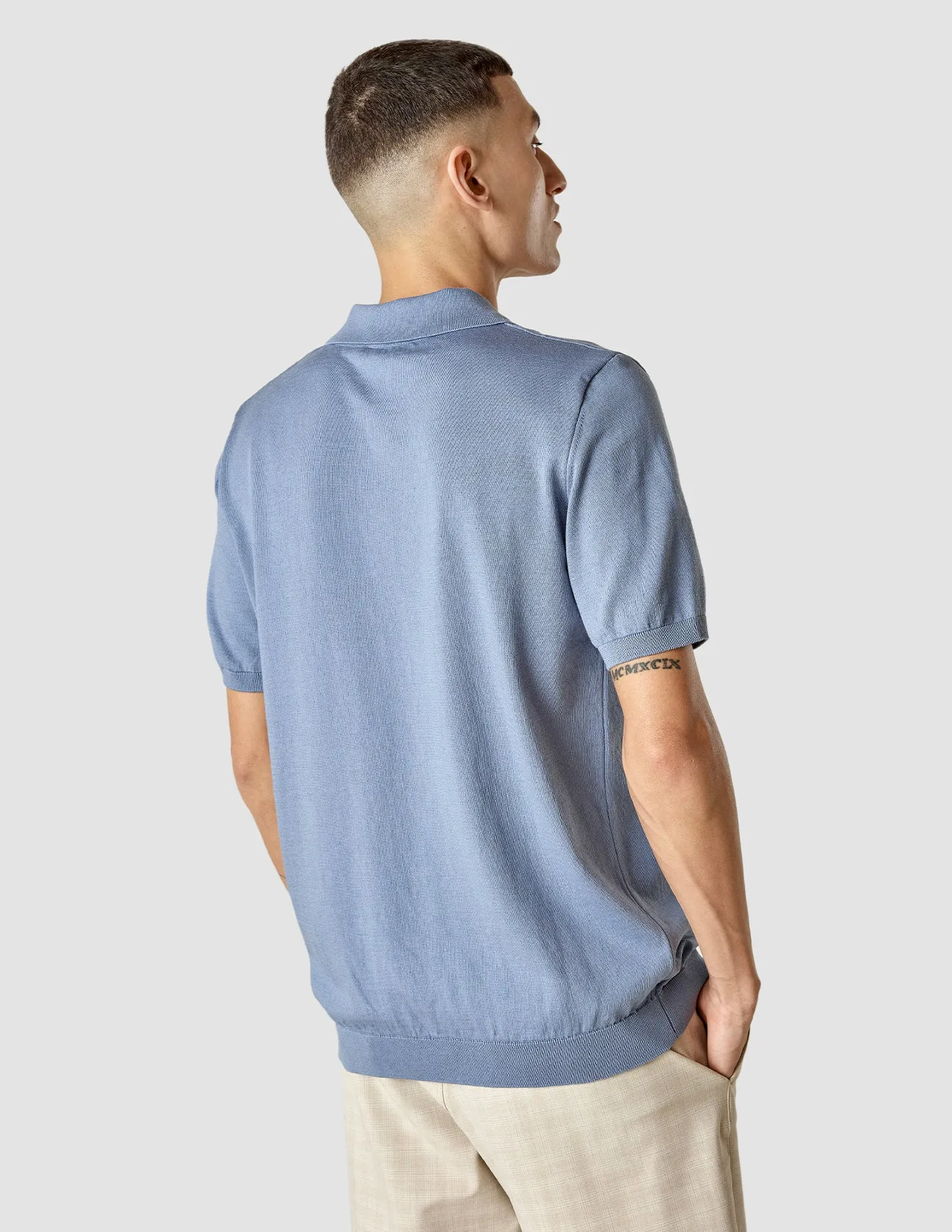 Silk / Cotton Short Sleeve Polo Cloud Blue