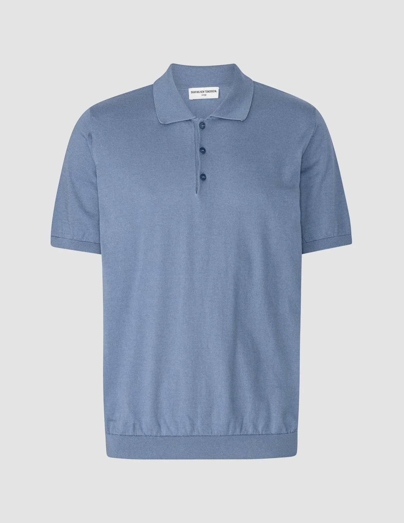 Silk / Cotton Short Sleeve Polo Cloud Blue