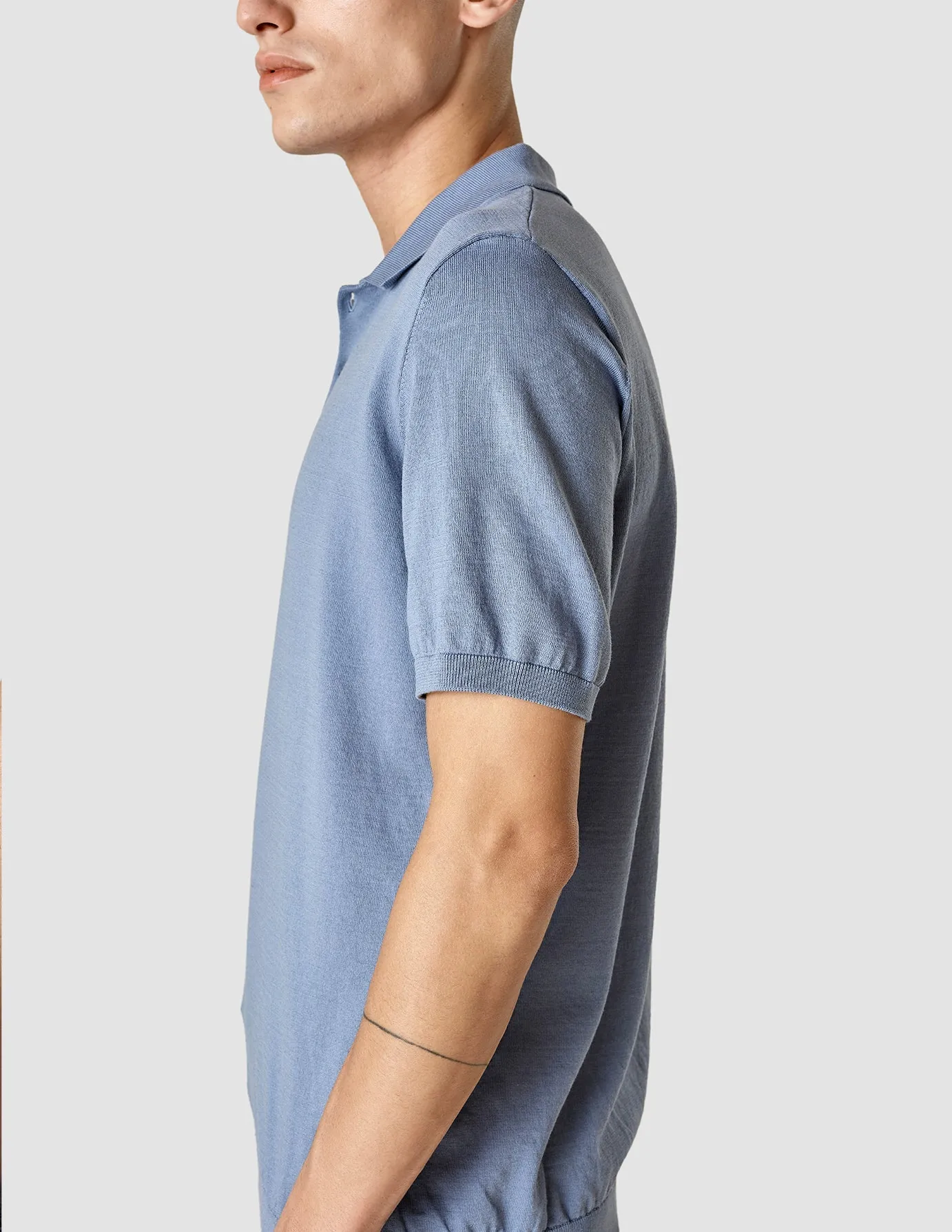 Silk / Cotton Short Sleeve Polo Cloud Blue