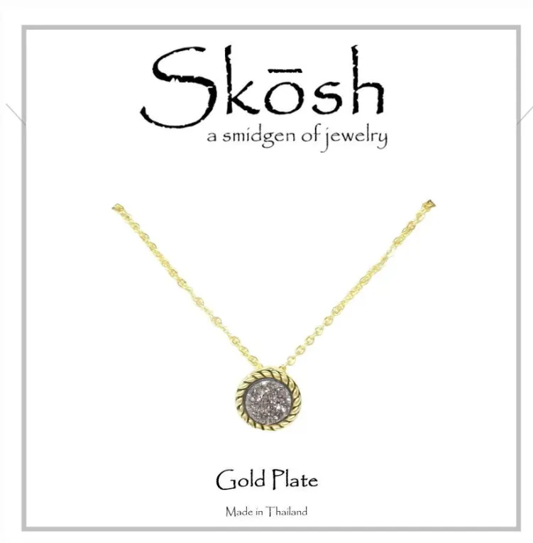 Skosh Antique Gold Round Druzy Necklace