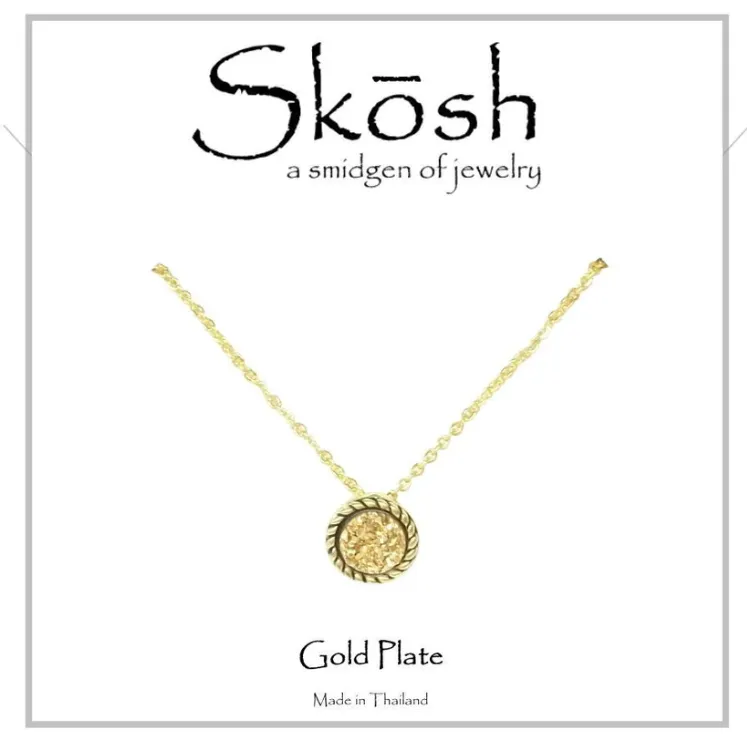 Skosh Antique Gold Round Druzy Necklace