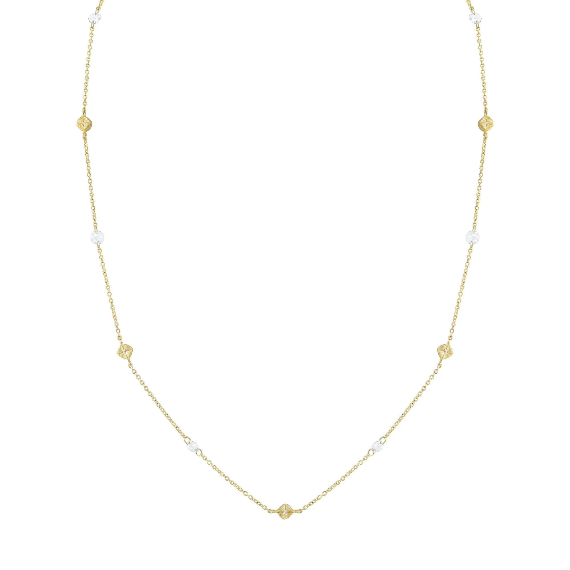 SLOANE STREET 18K YELLOW GOLD QUILTED STATION AND ROSE CUT DIAMOND NECKLACE 0.52CTW