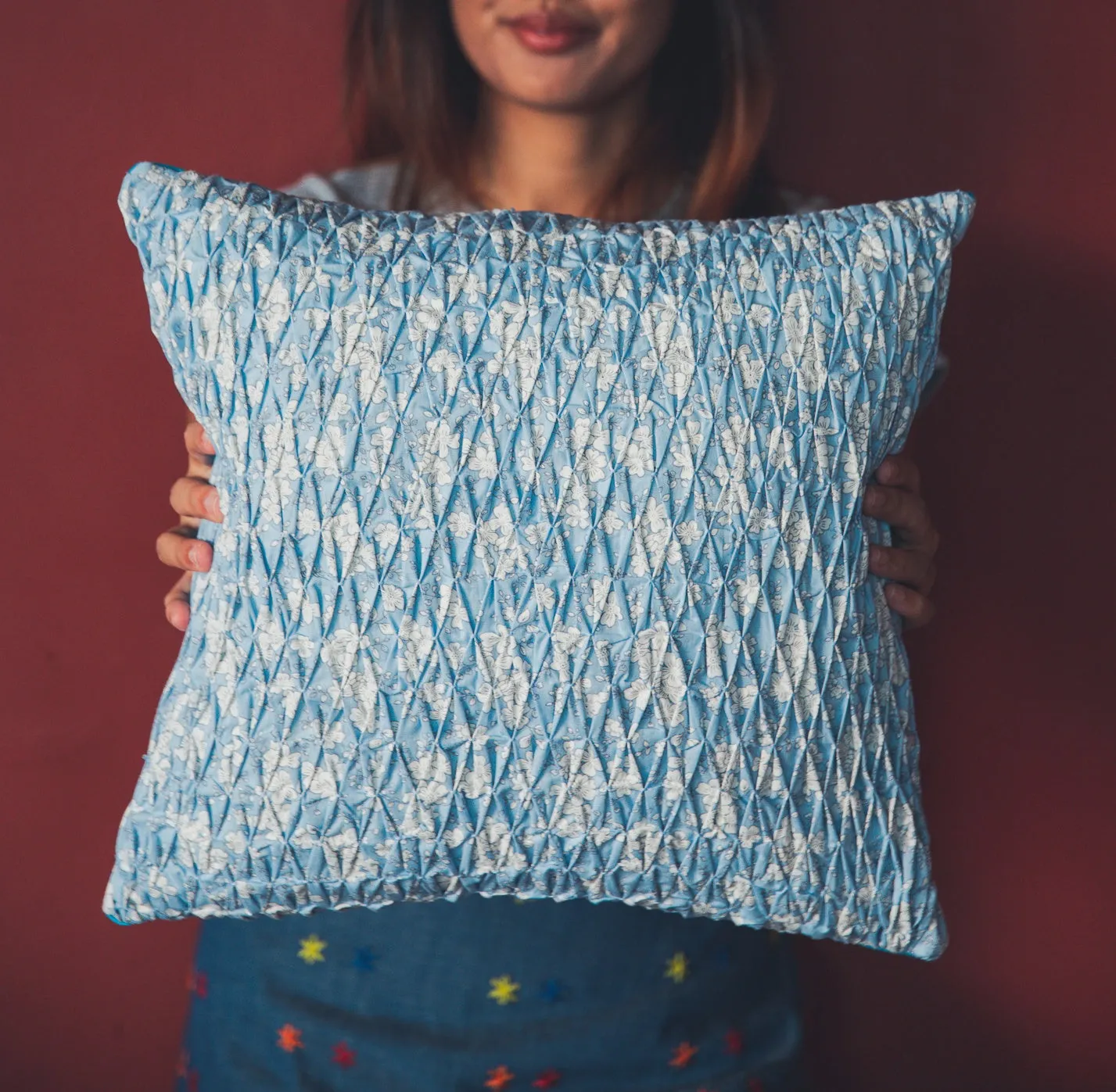 Smocked Throw Pillow - Blue