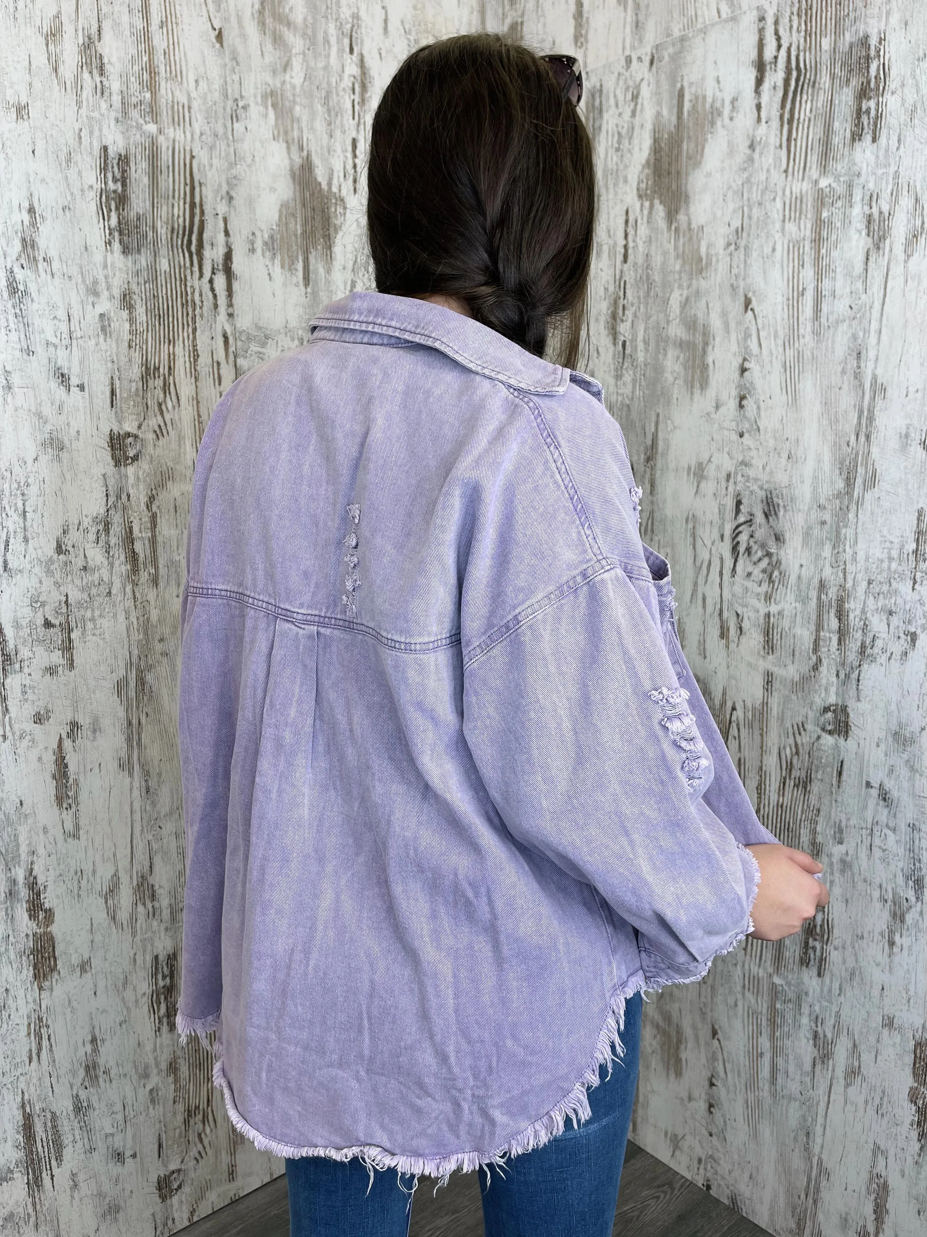 Spirit Distressed Denim Jacket - Lilac