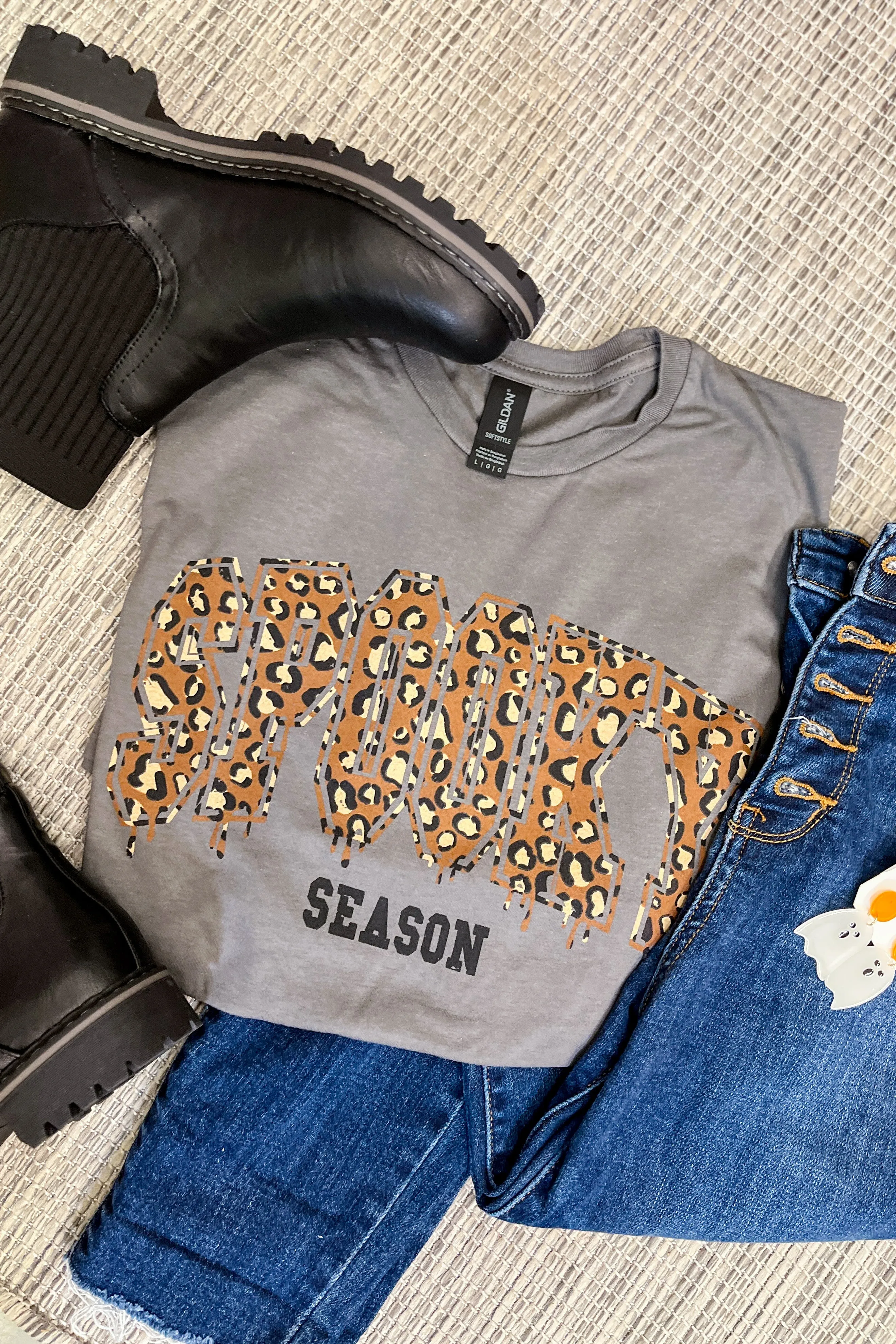 Spooky Season Leopard Graphic Tee, Charcoal