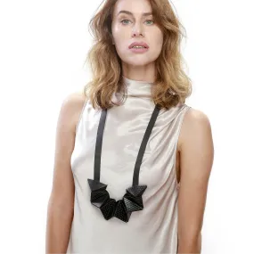 Star black long leather necklace